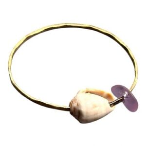 Hawaiian Shell Bangle Bracelet | Gold Tone Coastal Beach Style